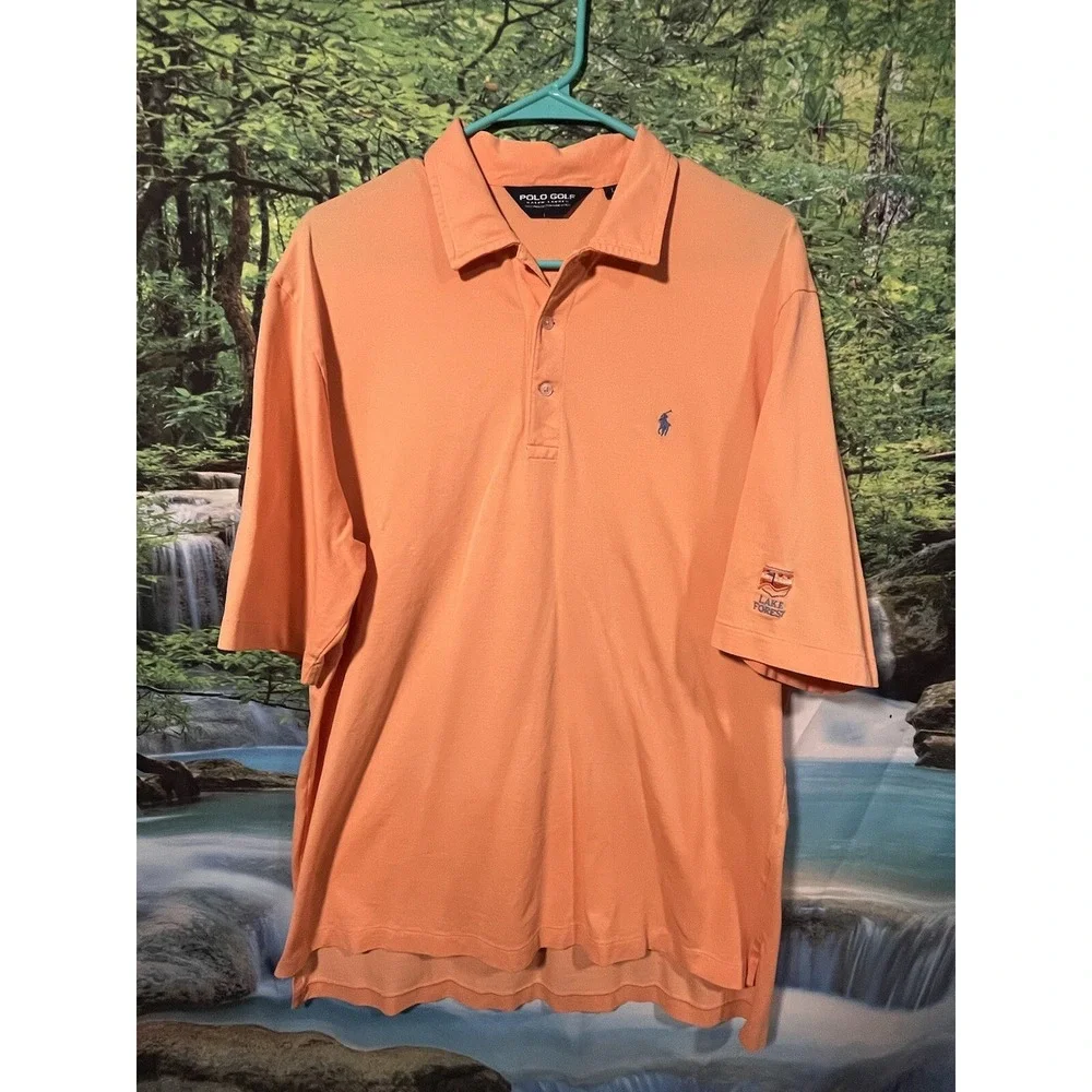 Polo Golf Ralph Lauren Men Large Short Sleeve Pima Cotton Solid Orange Shirt‎